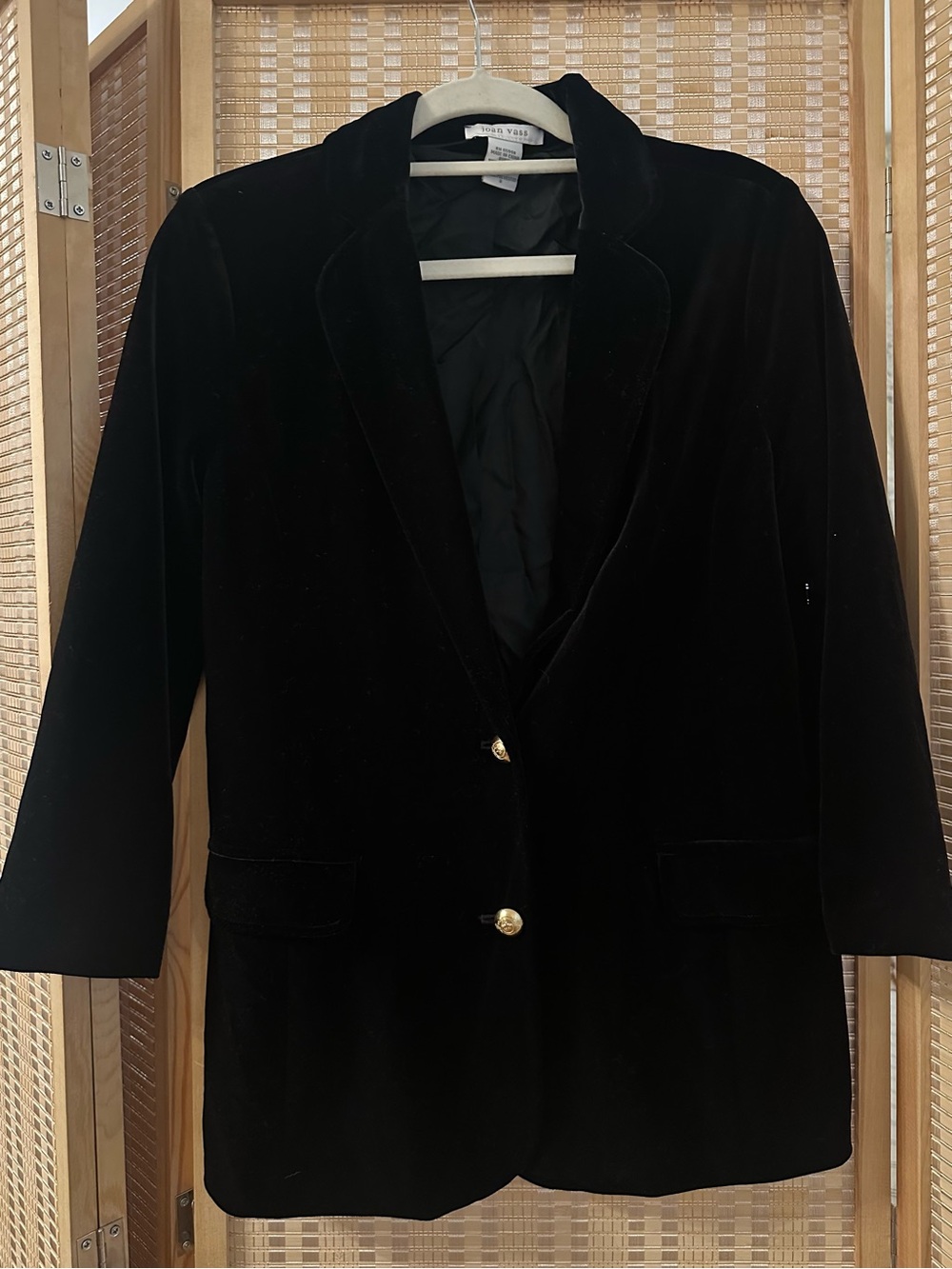 Joan Vass Black Velvet Blazer with Gold Buttons